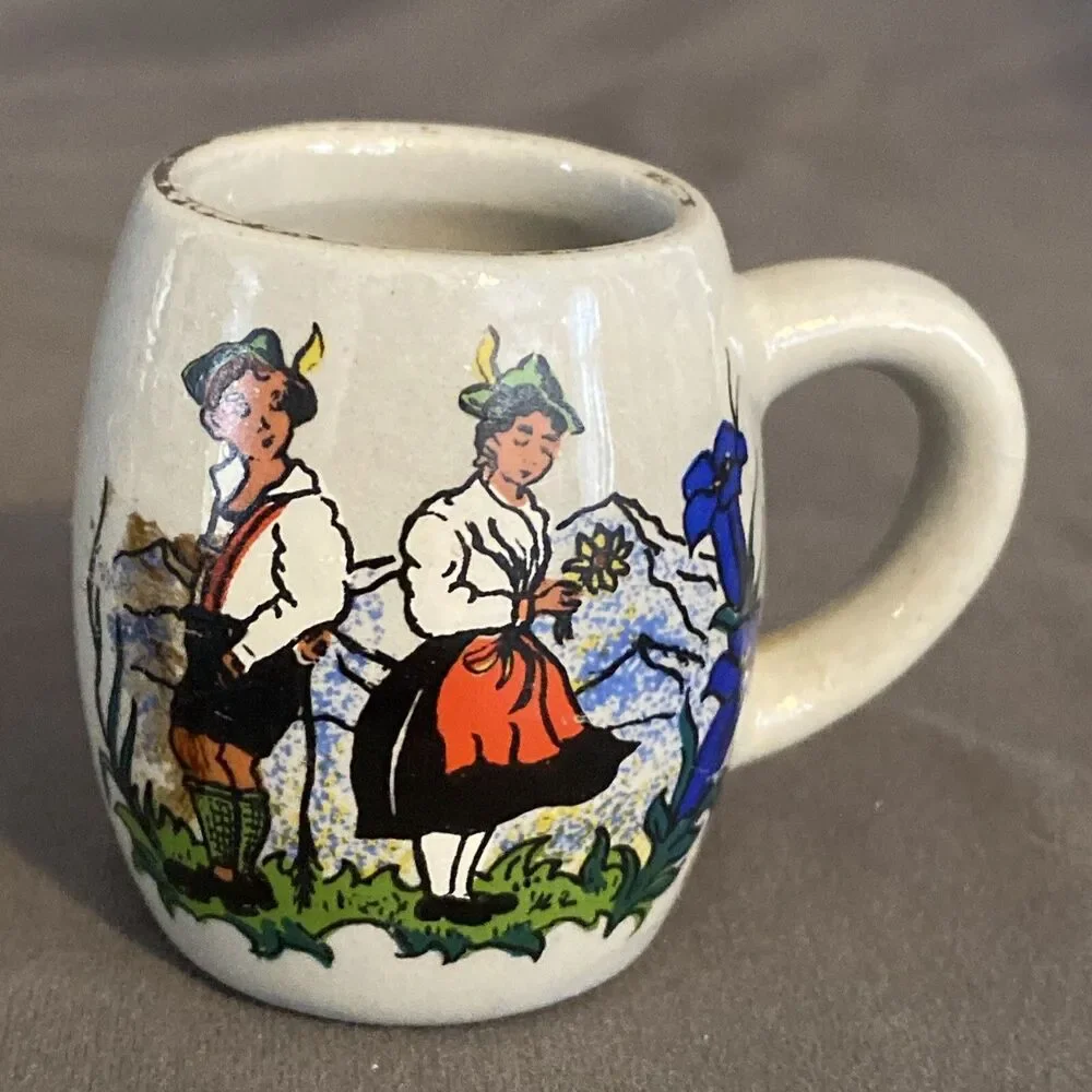 West Germany Stoneware Shot Glass Stein Mug With Handle Miniature Vintage